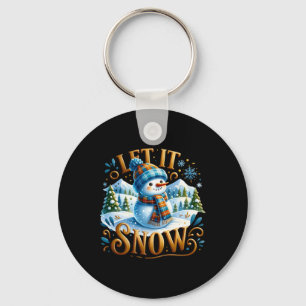 Christmas Theme Let It Snow Cute Snowman T Shirt Key Ring