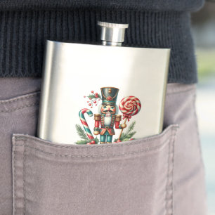 Christmas Theme Nutcracker Candy Cane Custom Text Hip Flask