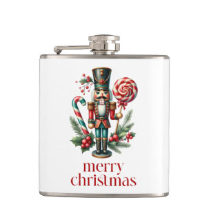 Christmas Theme Nutcracker Candy Cane Custom Text Hip Flask