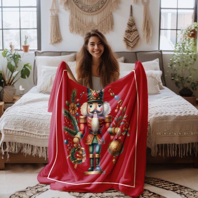 Christmas Theme Nutcracker On Red Fleece Blanket (Creator Uploaded)