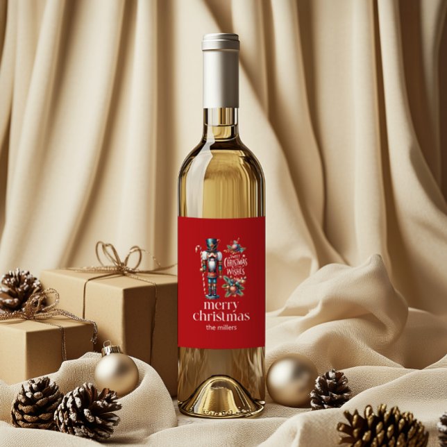 Christmas Theme Nutcracker Retro Typography Wine L Label (Creator Uploaded)