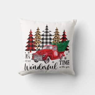 Christmas theme red old truck with colourful trees cushion