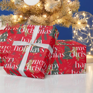 Christmas Theme Trees & Tigers White Typography Wrapping Paper