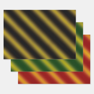 Christmas Theme Wavy Gold & Black, Green, Red Wrapping Paper Sheet