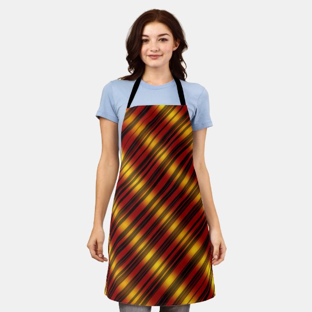 Christmas Theme  Wavy Pattern Gold & Red & Black, Apron (Worn)