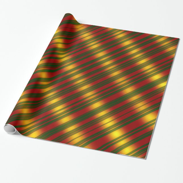 Christmas Theme  Wavy Pattern Gold & Red & Green, Wrapping Paper (Unrolled)