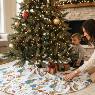 Christmas Themed Cartoon Icons   Holidays Brushed Polyester Tree Skirt