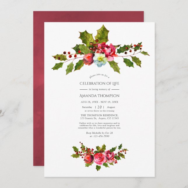 Christmas themed Celebration of Life Photo Invitation (Front/Back)