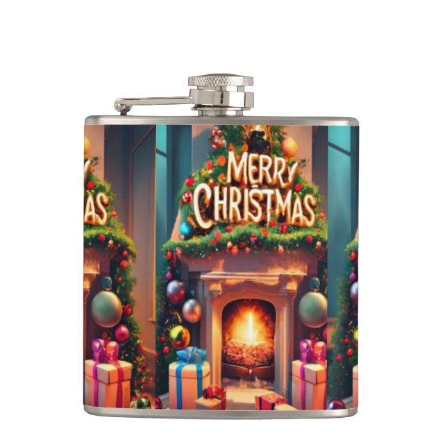 Christmas Themed Hip Flask – Merry Christmas Firep (Front)