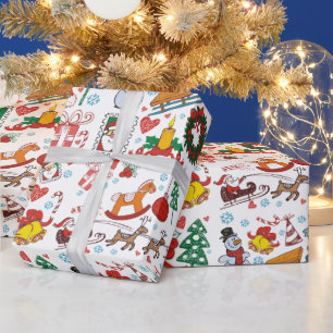 Christmas Themed Pattern with Santa and his Sleigh Wrapping Paper