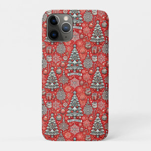 Christmas-Themed Pattern with Trees, Snowflakes Case-Mate iPhone Case