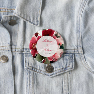 Christmas Themed Red Floral Wedding 7.5 Cm Round Badge