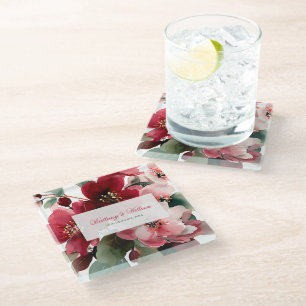 Christmas Themed Red Floral Wedding Glass Coaster