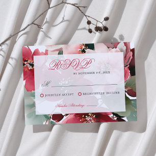  Christmas Themed Red Floral Wedding  RSVP Card