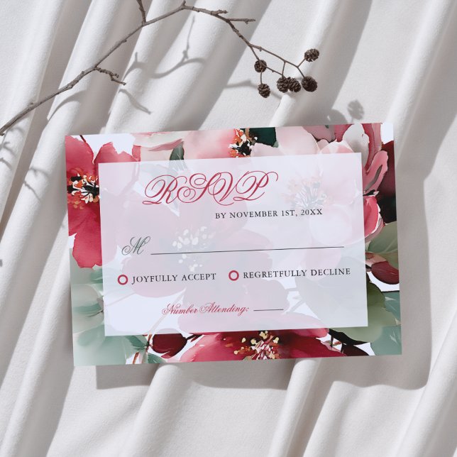  Christmas Themed Red Floral Wedding  RSVP Card (Creator Uploaded)