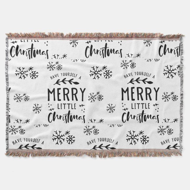 Christmas Themed Throw Blanket - Black & White (Front)
