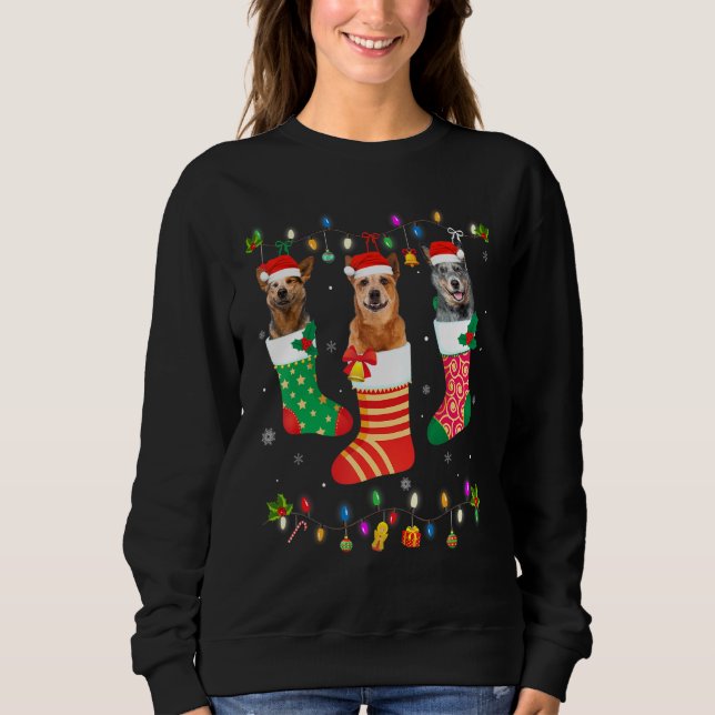 Christmas Three Australian Cattle Dog In Christmas Sweatshirt (Front)