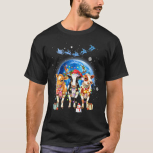Christmas Three Cow Xmas Santa Hat Moon Christmas  T-Shirt