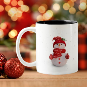 Christmas Three Dimensional Sowman Two-Tone Coffee Mug