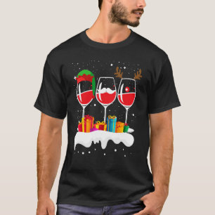 Christmas Three Glass Of Red Wine Xmas Reindeer EL T-Shirt