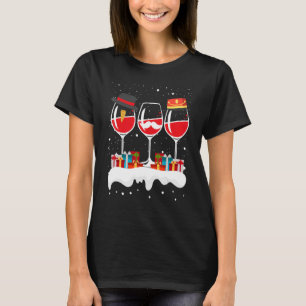 Christmas Three Glass Of Red Wine Xmas Santa   1 T-Shirt