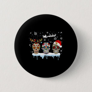 Christmas Three Mexican Flower Sugar Skull In 6 Cm Round Badge