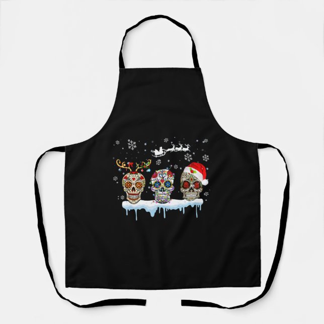 Christmas Three Mexican Flower Sugar Skull In Apron (Front)