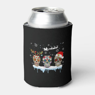 Christmas Three Mexican Flower Sugar Skull In Can Cooler