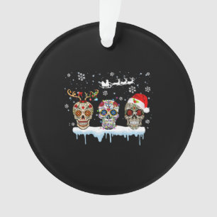 Christmas Three Mexican Flower Sugar Skull In Ornament