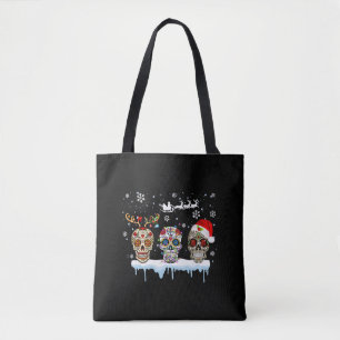 Christmas Three Mexican Flower Sugar Skull In Tote Bag