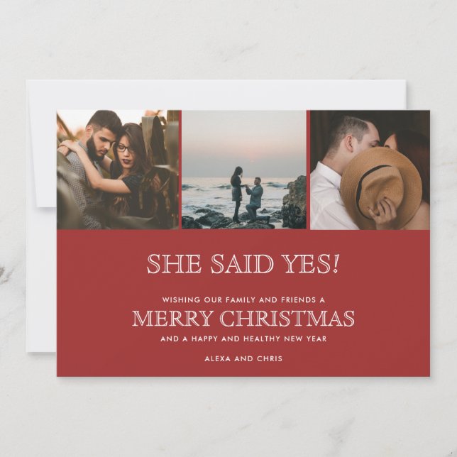Christmas Three Photo Engagement Announcement (Front)