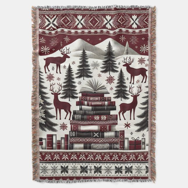 Christmas Throw Blanket, Nordic Holiday Book Throw (Front Vertical)