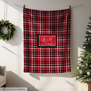 Christmas Throw Blanket Red Black Tartan Style