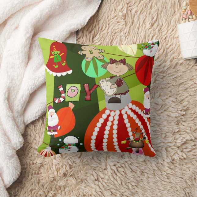 Christmas Throw Pillow, Blue Plaid Red Bow Cushion (Blanket)