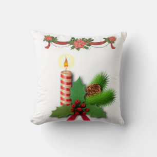 Christmas Throw Pillow, Christmas Candle Cushion