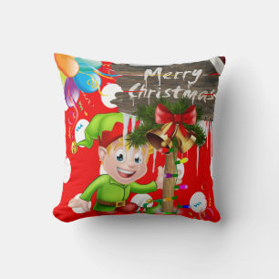Christmas Throw Pillow, Elf Merry Christmas Cushion