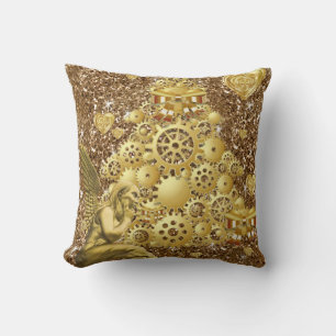 Christmas Throw Pillow, Gold Angel Cushion