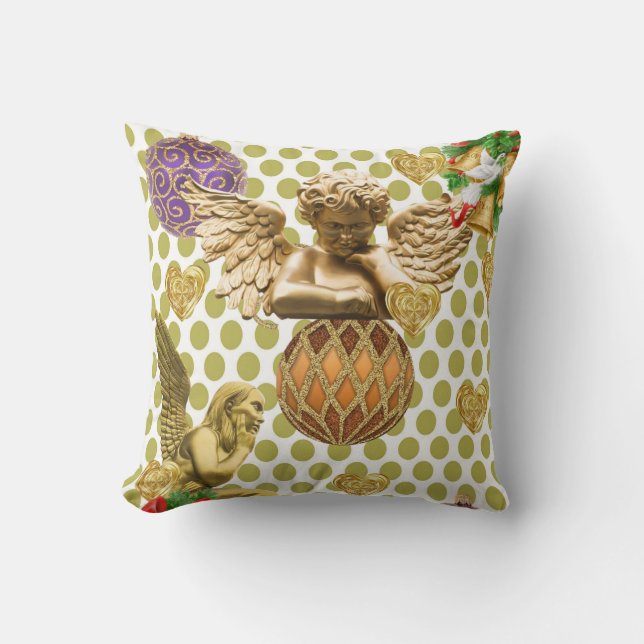 Christmas Throw Pillow, Gold Angel Cushion (Front)
