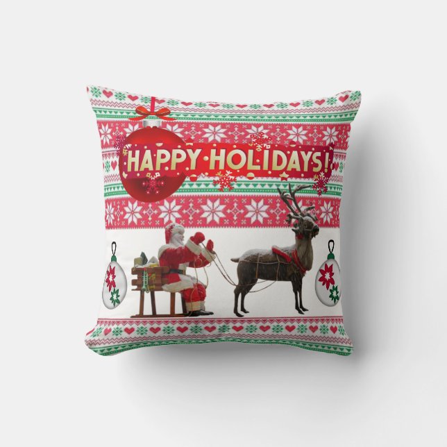 Christmas Throw Pillow, Happy Holidays Cushion (Front)