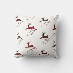 Christmas Throw Pillow-Plaid Joy Reindeer Cushion