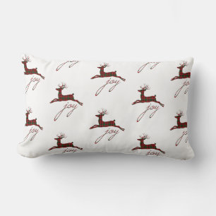 Christmas Throw Pillow-Plaid Joy Reindeer Lumbar Cushion
