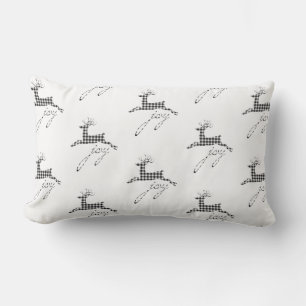 Christmas Throw Pillow-Plaid Joy Reindeer Lumbar Cushion
