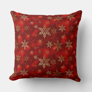 Christmas Throw Pillow-Red & Gold Snowflakes Cushion