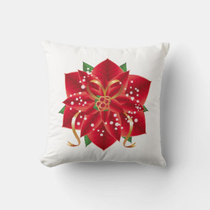 Christmas Throw Pillow-Red Poinsettia Cushion