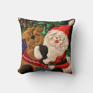 Christmas Throw Pillow/Santa & Reindeer Cushion