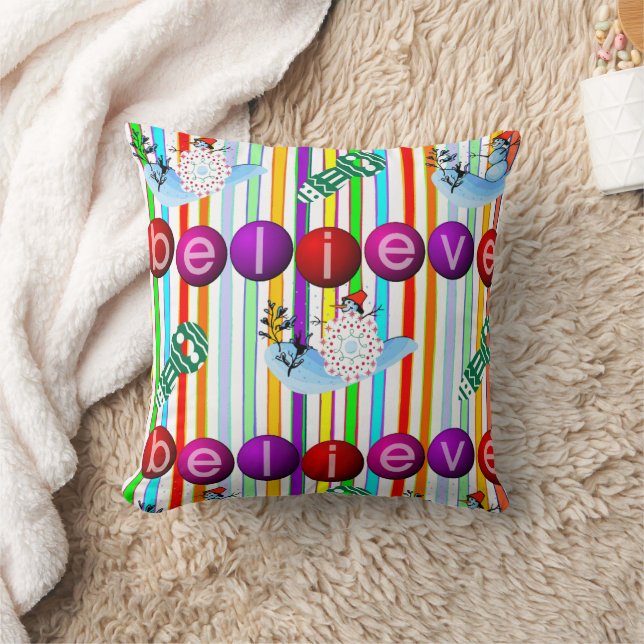 Christmas Throw Pillow, Snowman Believe Cushion (Blanket)