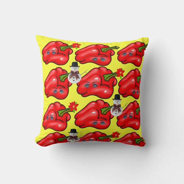 Christmas Throw Pillow, Snowman Red Peppers  Cushion (Front)