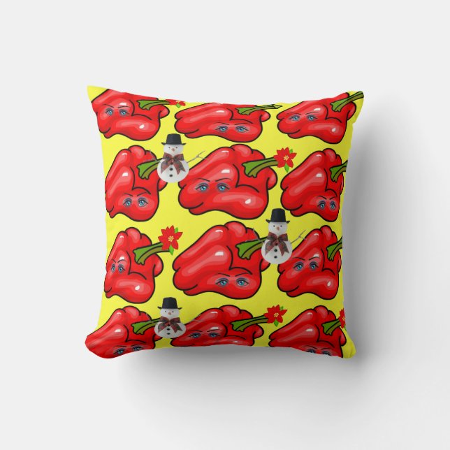 Christmas Throw Pillow, Snowman Red Peppers  Cushion (Front)