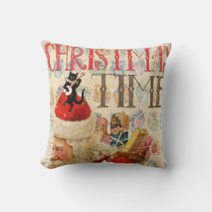 Christmas Throw Pillow,Vintage Cat Cushion