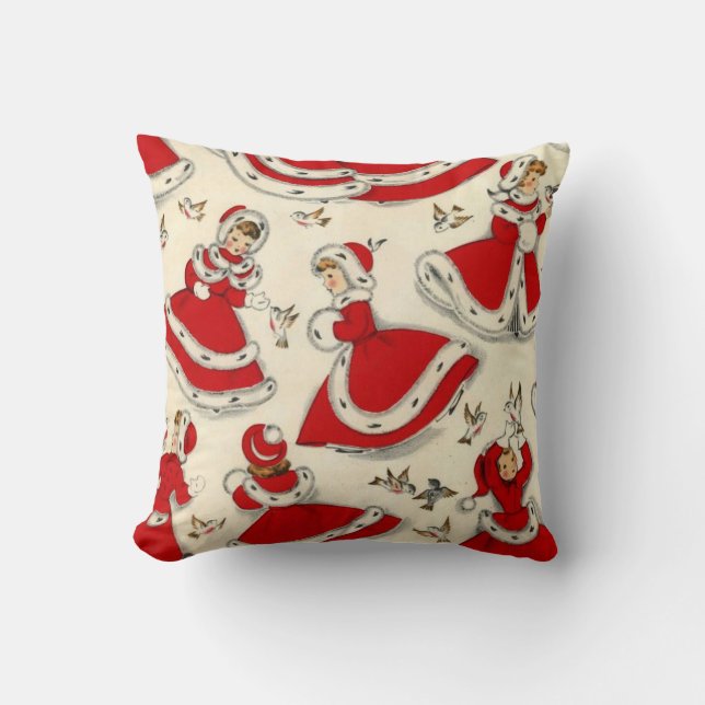 Christmas Throw Pillow, Vintage Cushion (Front)